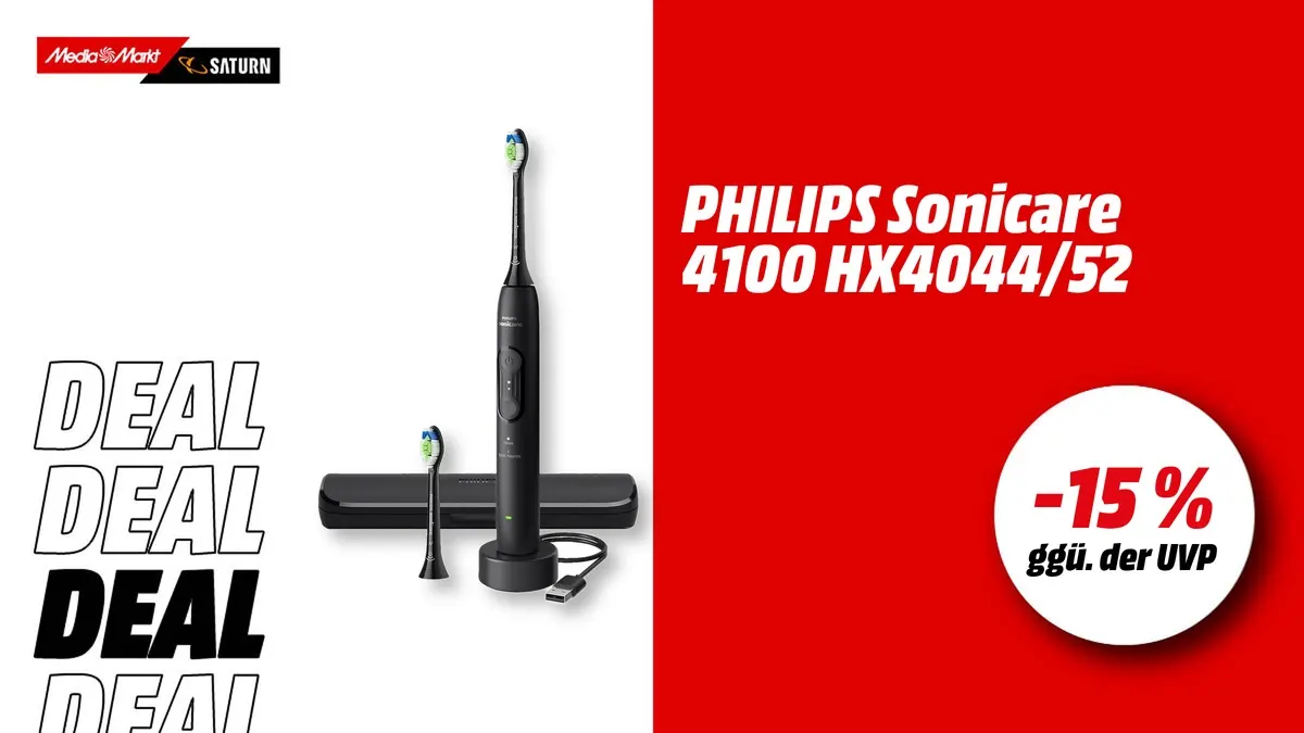 Philips Sonicare HX4044/52 elektrische Zahnbürste in Schwarz mit Schalltechnologie, aktuell mit -15 % (ggü. der UVP) reduziert.
