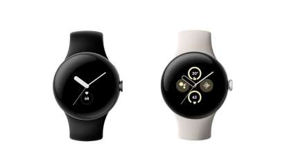 Eine Pixel Watch und Pixel Watch 2 stehen vor weißem Hintergrund.