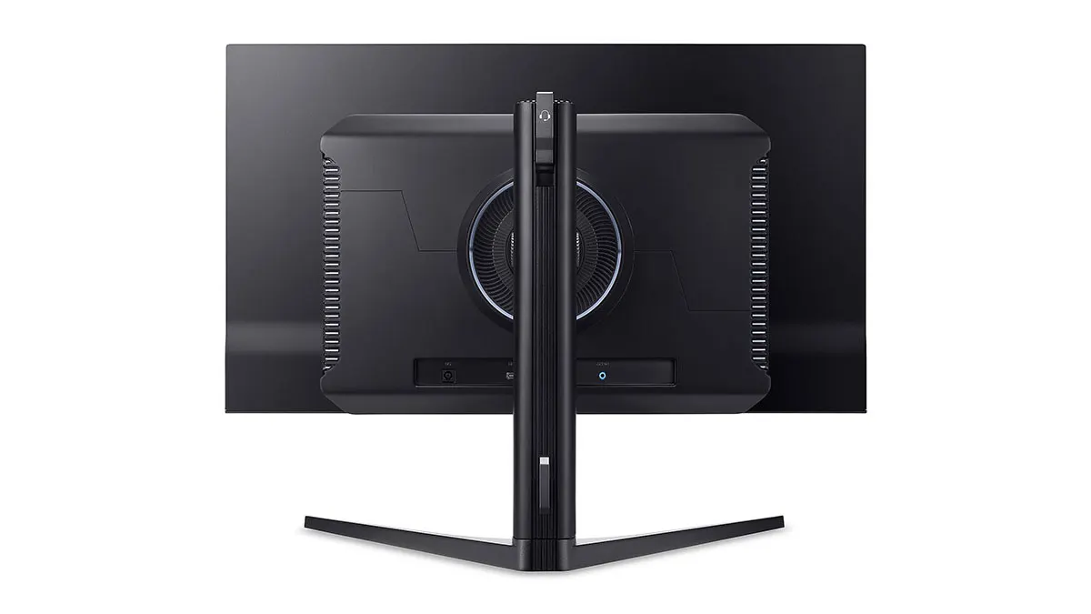 Die Rückseite des Acer Predator X27U F5 vor weißem Hintergrund.