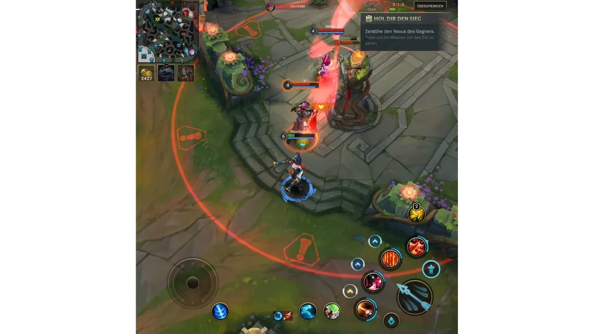 Ein Screenshot zeigt eine Spielszene aus dem Mobile-Game „League of Legends: Wild Rift“.