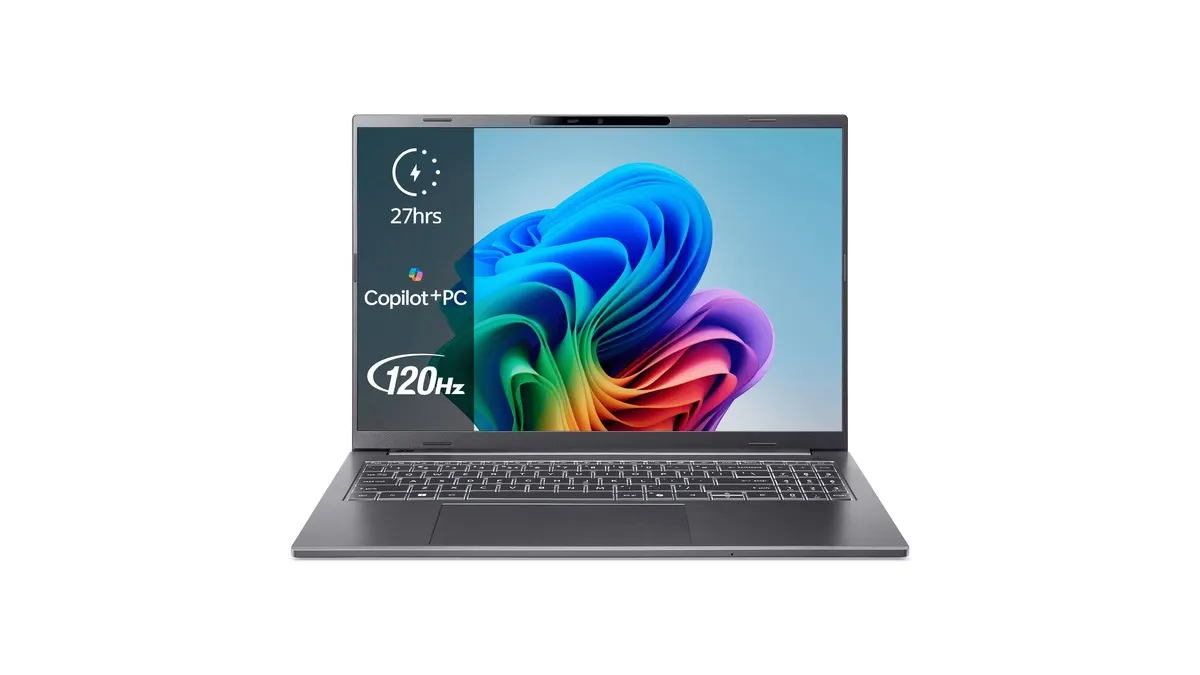 Das Acer Aspire 16 AI vor weißem Hintergrund.