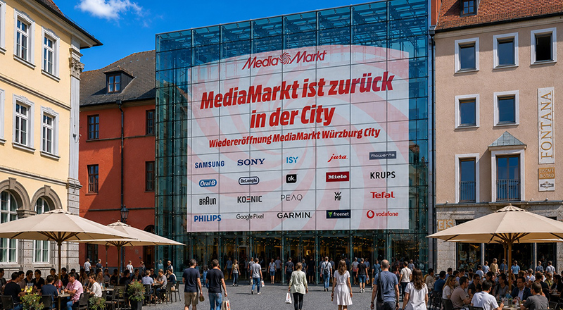 Neuer Standort des MediaMarkt Würzburg City in der Wöhrl Plaza zur Wiedereröffnung.
