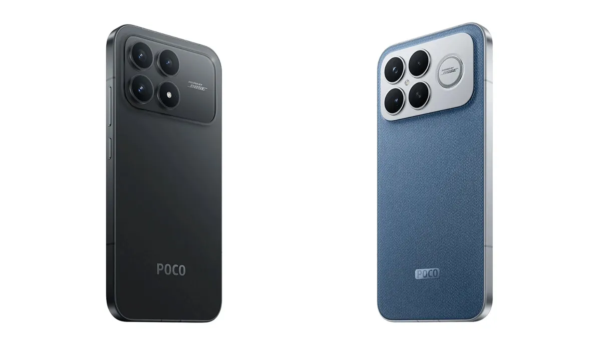 Produktfotos des Poco F8 Pro (links) und Poco F8 Ultra (rechts).