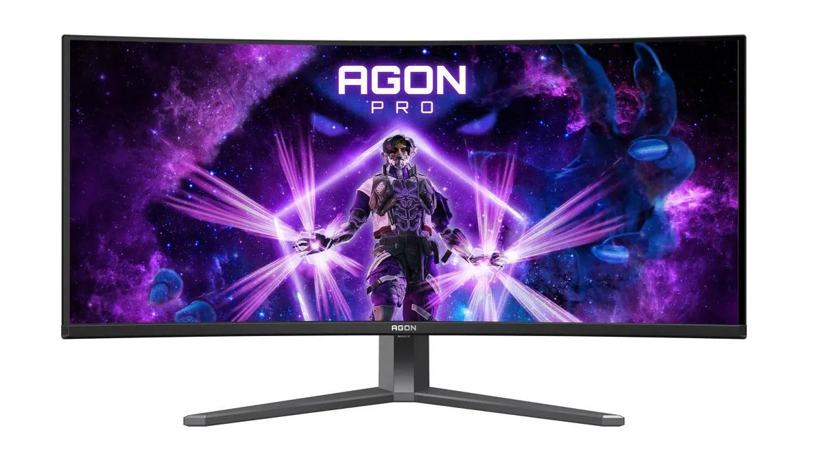 Der Curved-Monitor AOC AG346UCD vor weißem Hintergrund.