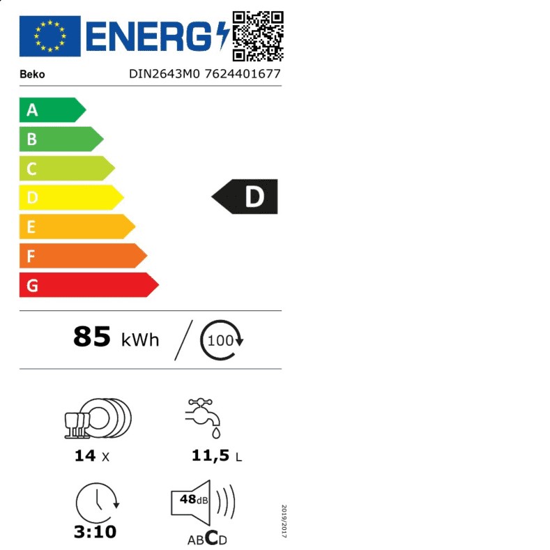 A BEKO DIN 2643 M0 mosogatógép energiaosztályú grafikája