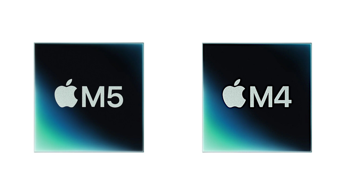 Das Apple-M5-Symbol neben dem M4-Symbol vor weißem Hintergrund.