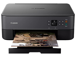 Schwarzer Canon-Drucker, der gerade ein Foto ausdruckt.