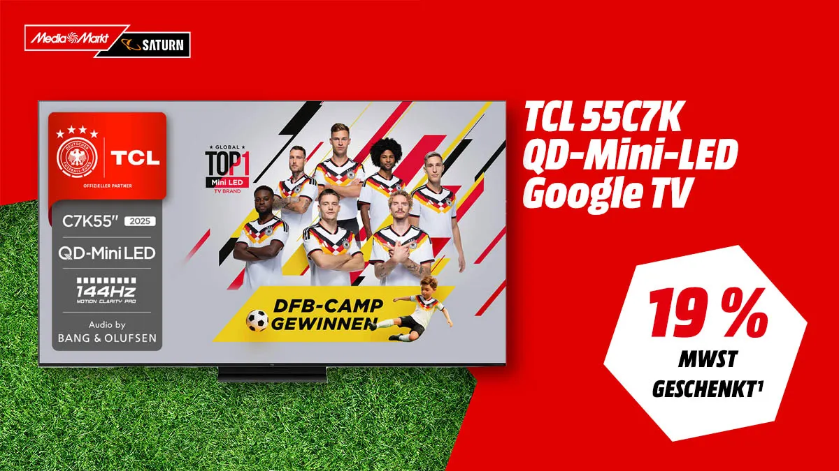 TCL 55C7K QD-Mini-LED Google TV, 55 Zoll, HDR 4K, aktuell zum Sparpreis bei MediaMarkt kaufen
