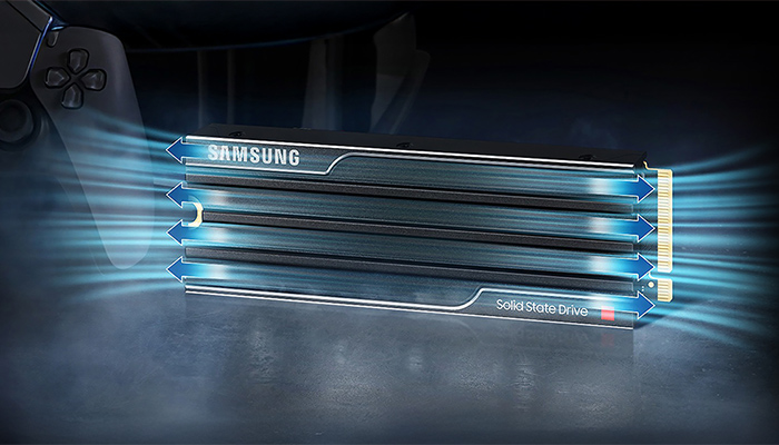 Stilisierte Abbildung der passiven Kühlung einer 9100 PRO Heatsink SSD.