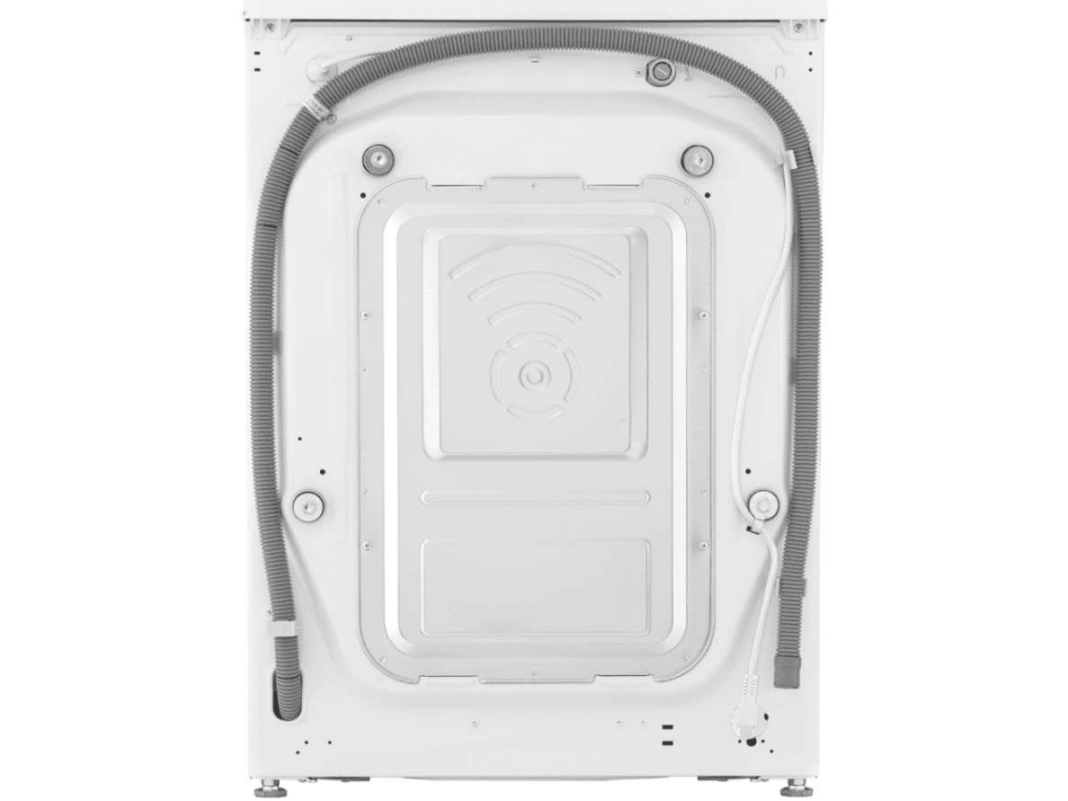 Die LG F4WV710P1E Waschmaschine Ansicht von hinten mit Anschlussschlauch