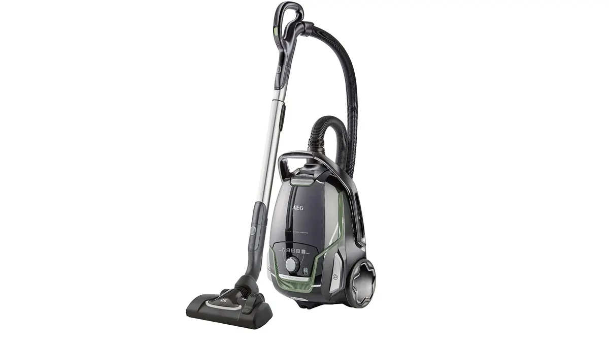 Der Staubsauger AEG VX9-2-Öko vor weißem Hintergrund.