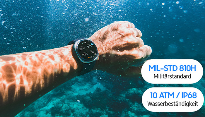 Erfüllt den Militärstandard MIL-STD 810H und die Wasserbeständigkeit 10 ATM / IP 68