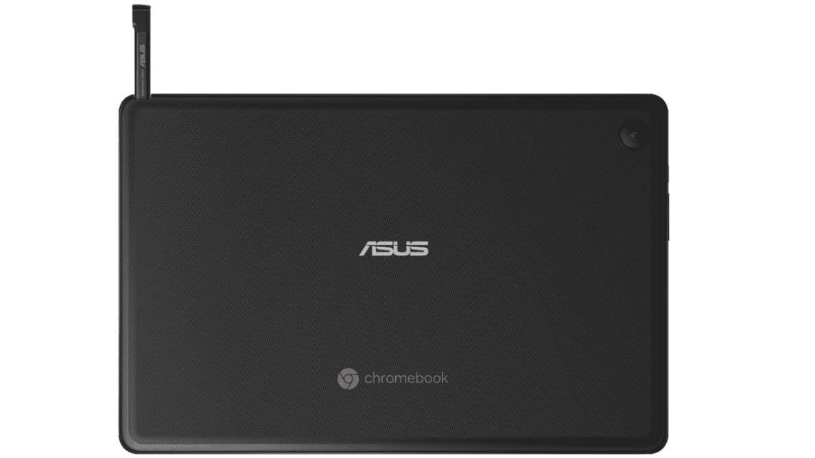 ASUS Chromebook Detachable CZ1 Ansicht Rückseite mit rausgezogenem Stylus