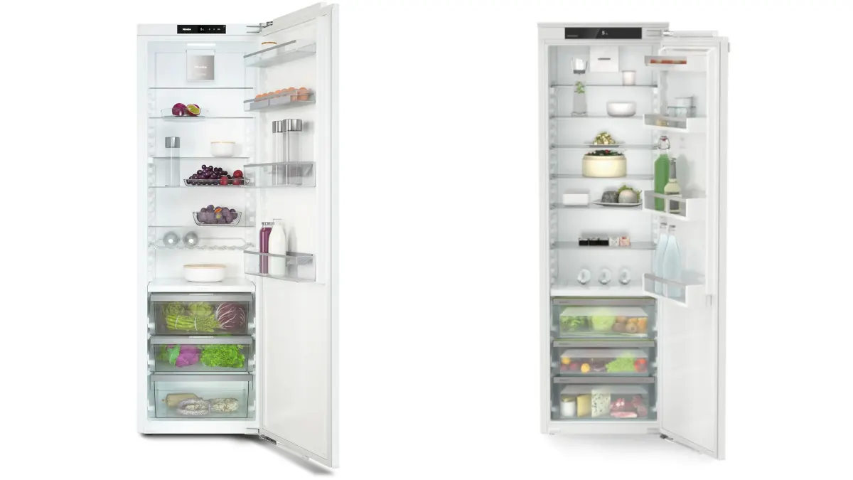 Der Miele K7747D neben dem Liebherr IRBd 5120-22 vor weißem Hintergrund.