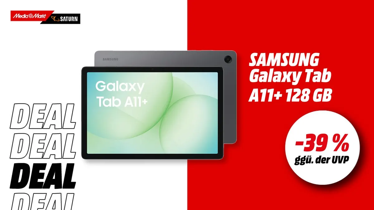 Samsung Galaxy Tab A11+ Tablet in Grau, 11 Zoll, 128 GB Speicher, stark reduziert mit -39 % (ggü. der UVP)