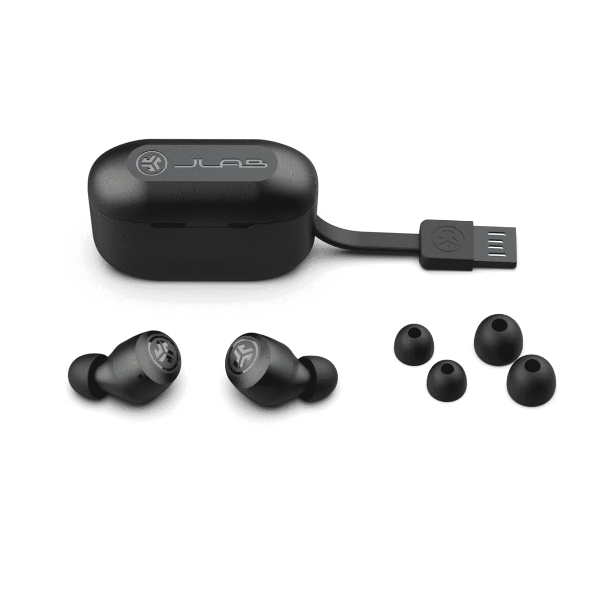 JLAB Go Air Pop True Wireless, In-ear Kopfhörer Bluetooth Black mit Ladecase und verschiedenen Silikonspitzen