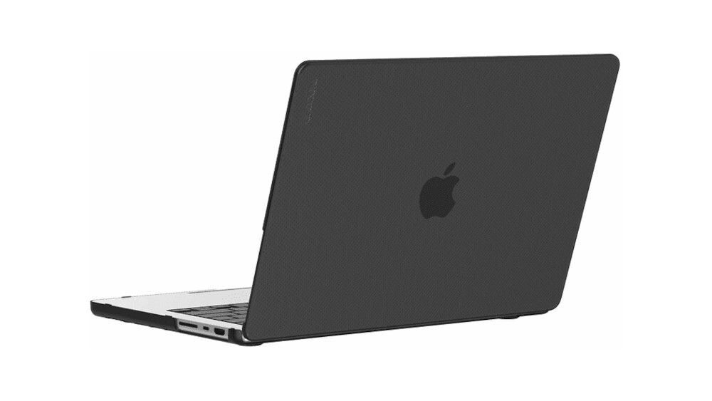 Graue MacBook-Hülle mit Apple-Logo 