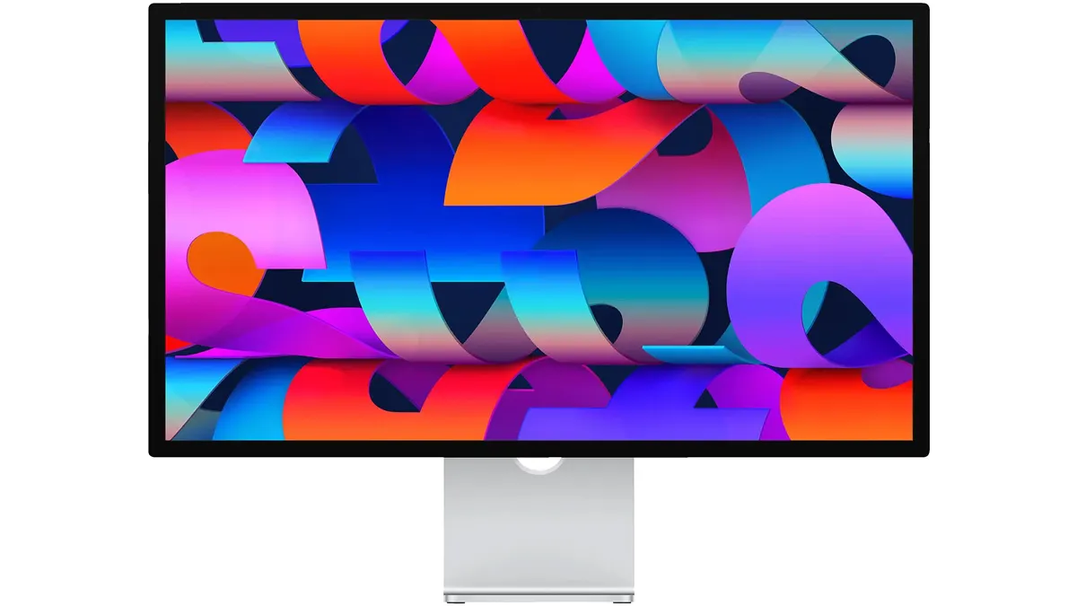 Der 27-Zoll-Monitor Apple Studio Display vor weißem Hintergrund.
