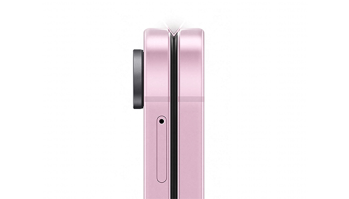 Detailansicht des Scharniers und der Seitenansicht des Samsung Galaxy Z Flip8.