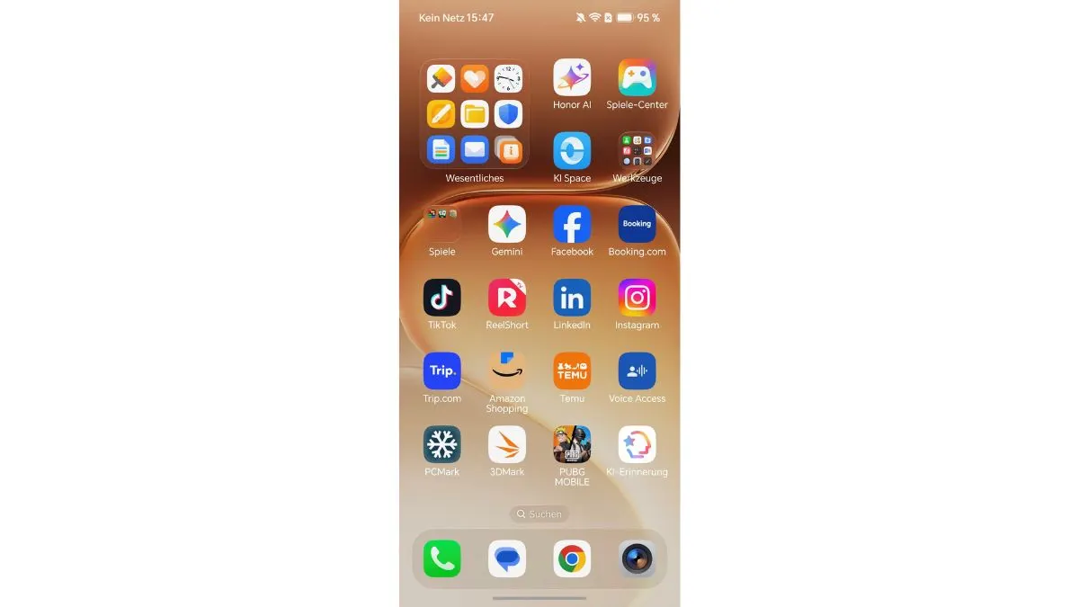 Ein Screenshot zeigt den erweiterten Startbildschirm des Honor 600 Pro mit den installierten Apps.