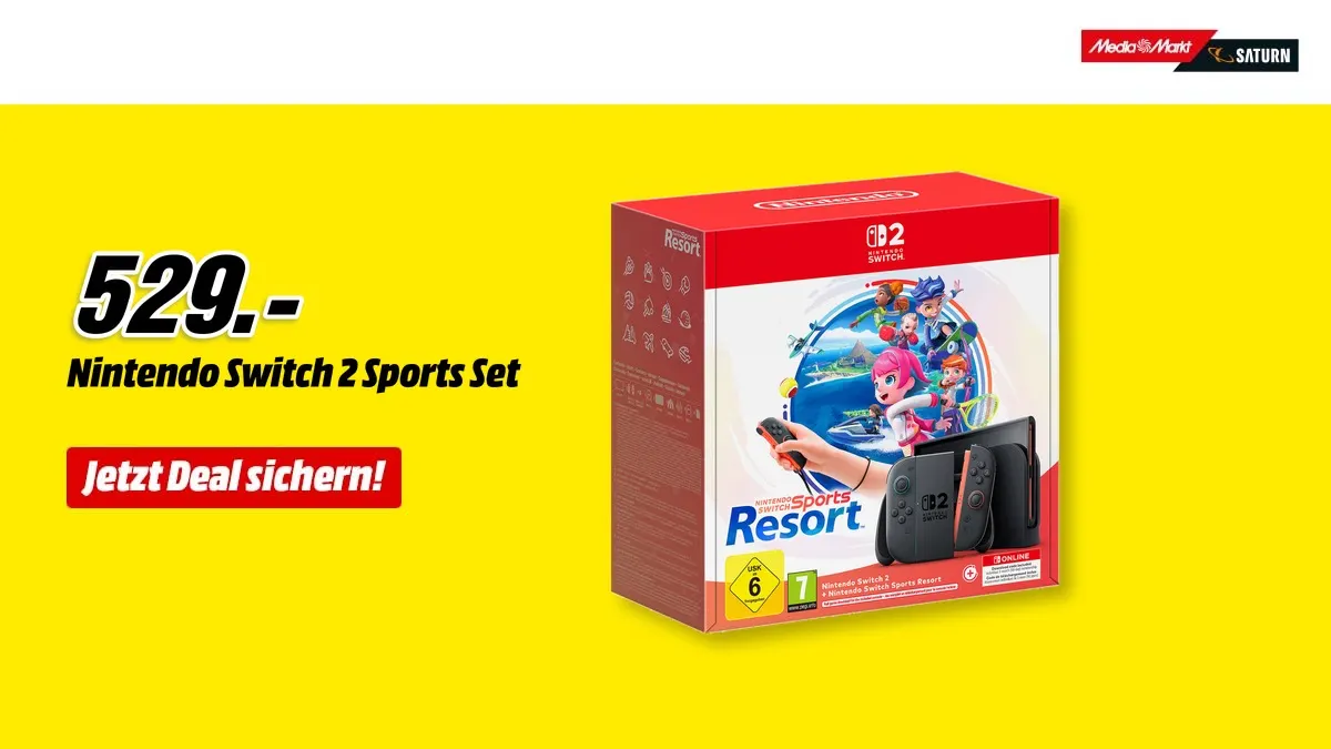 Nintendo Switch 2 mit Nintendo Switch Sports Resort-Set, erhältlich für 529,– € bei MediaMarkt
