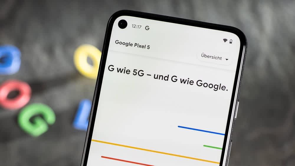 Das Google Pixel 5 mit einer Übersicht zur 5G-Funktion.