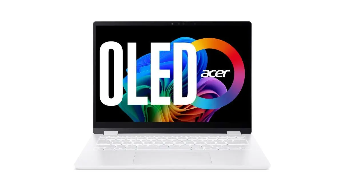 Der Laptop Acer Swift Edge 14 AI OLED vor weißem Hintergrund.