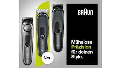 Werbeplakat von Braun mit drei Rasiergeräten