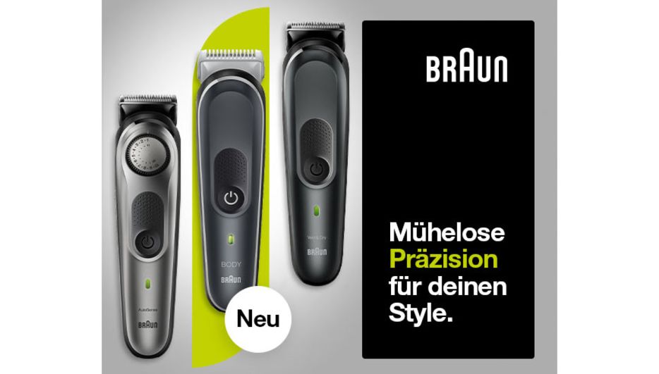 Werbeplakat von Braun mit drei Rasiergeräten