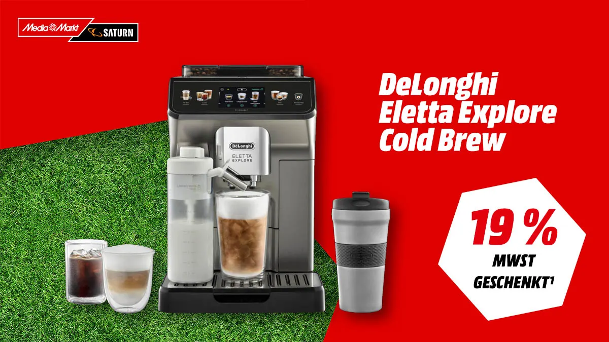 DeLonghi ECAM450.86.T Kaffeevollautomat Eletta Explore Cold Brew in Titan, Mehrwertsteuer geschenkt bei MediaMarkt 