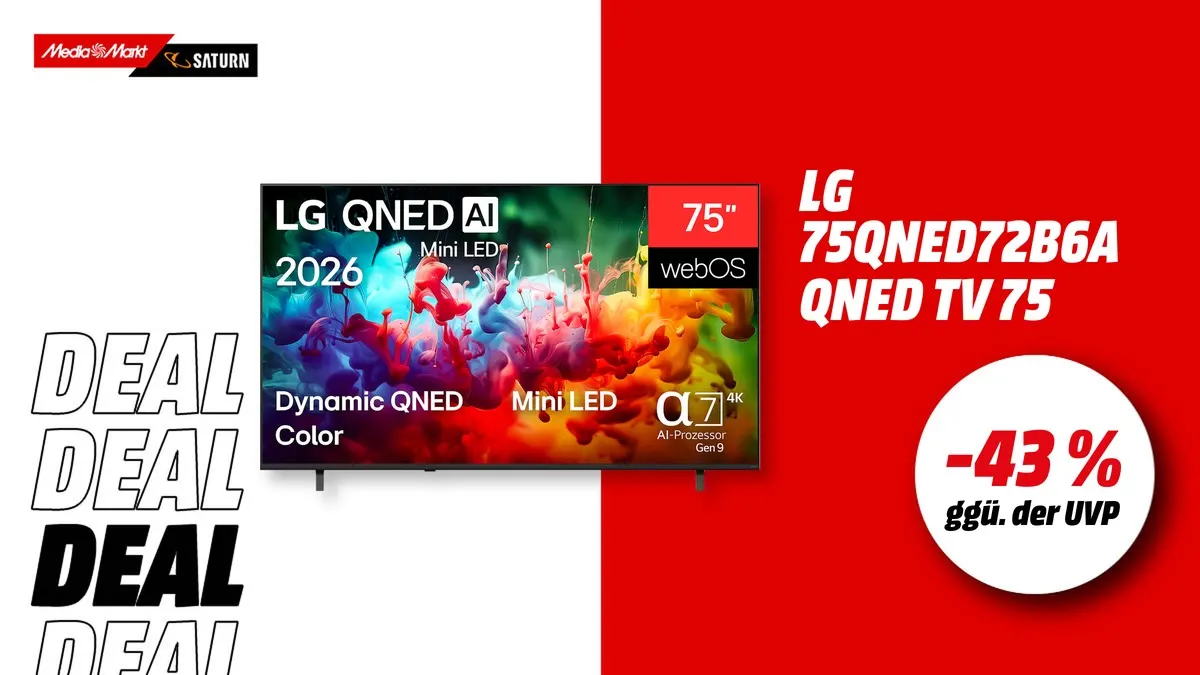 LG 75QNED72B6A QNED TV, 75 Zoll, UHD 4K, aktuell stark reduziert bei MediaMarkt