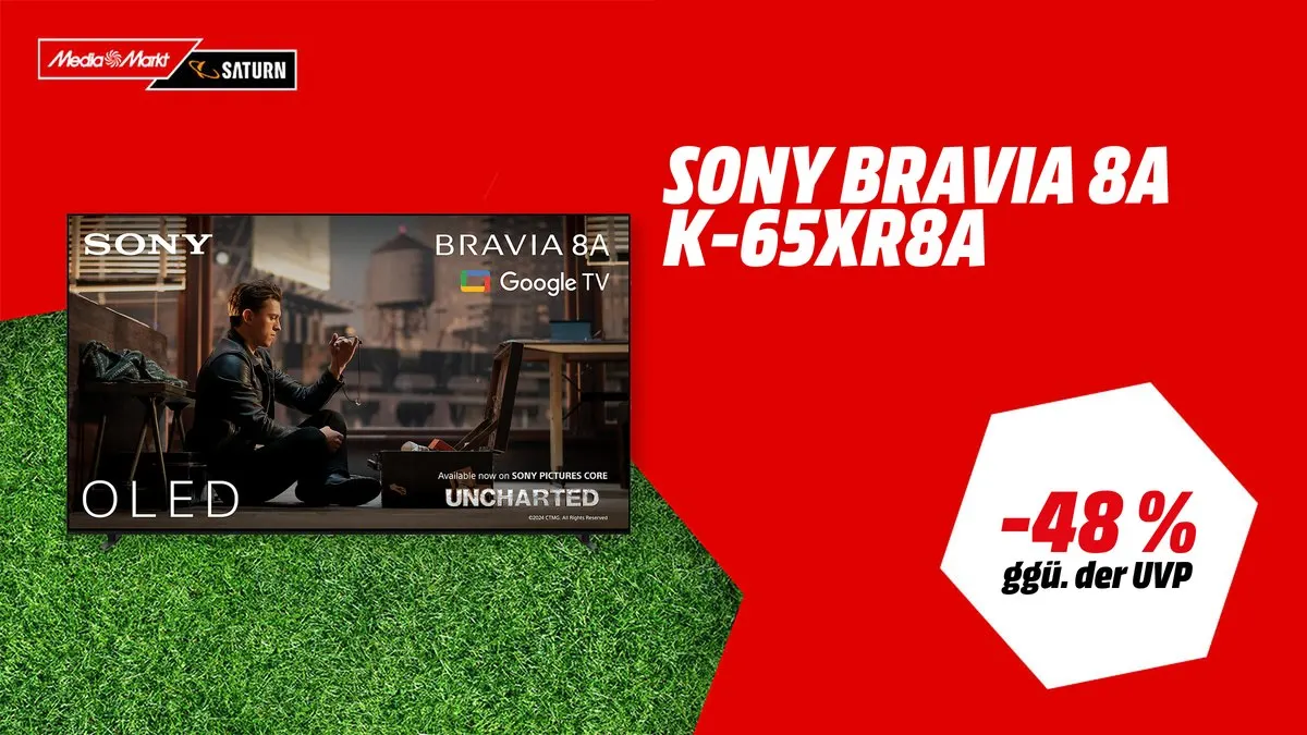 Sony K-65XR8A OLED TV, 65 Zoll, zur laufenden Fußball-WM 2026 mit -48 % (ggü. der UVP) reduziert bei MediaMarkt/Saturn.