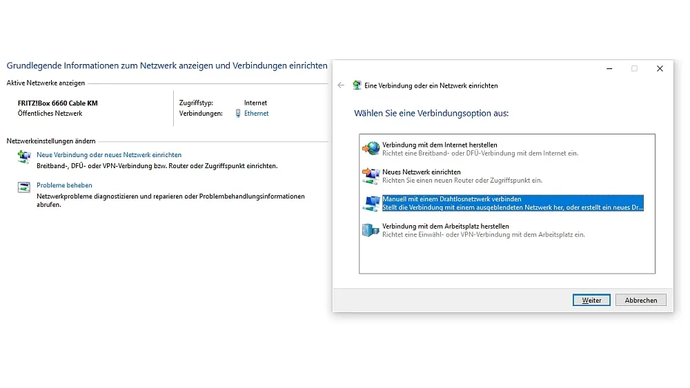 Ein Screenshot einer Drahtlosnetzwerkverbindung bei einem Windows-Gerät.