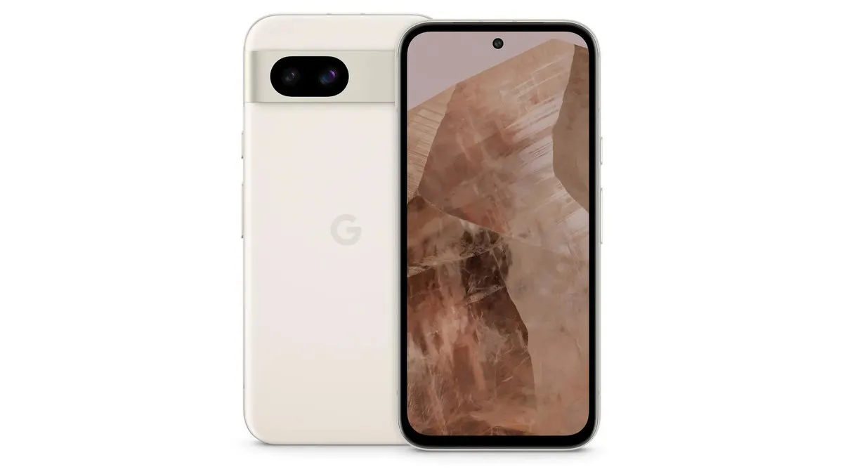 Zwei Smartphones: Eines mit Doppelkamera und "G"-Logo, das andere mit Muster auf dem Bildschirm.