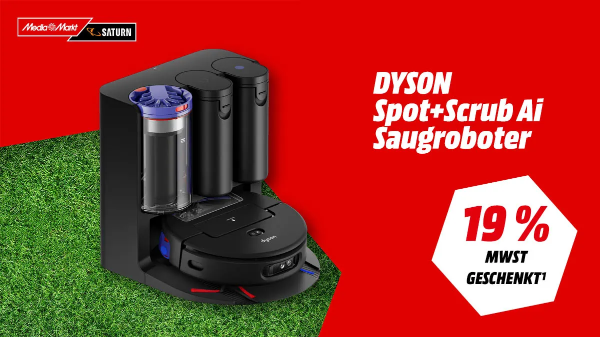 Dyson Spot + Scrub Ai Saugroboter in der Frontansicht, kombinierter Saug- und Wischroboter mit KI-Schmutzererkennung