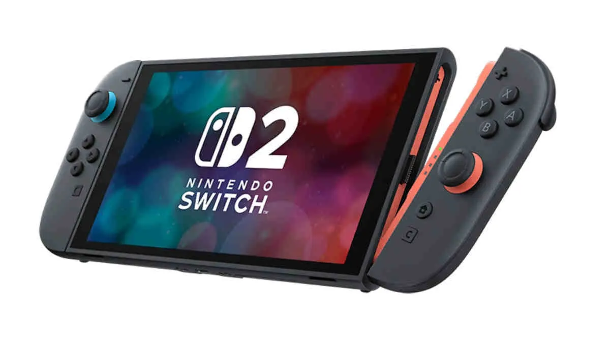 Die Nintendo Switch 2 vor weißem Hintergrund. Der rechte Joy-Con ist abgekoppelt.