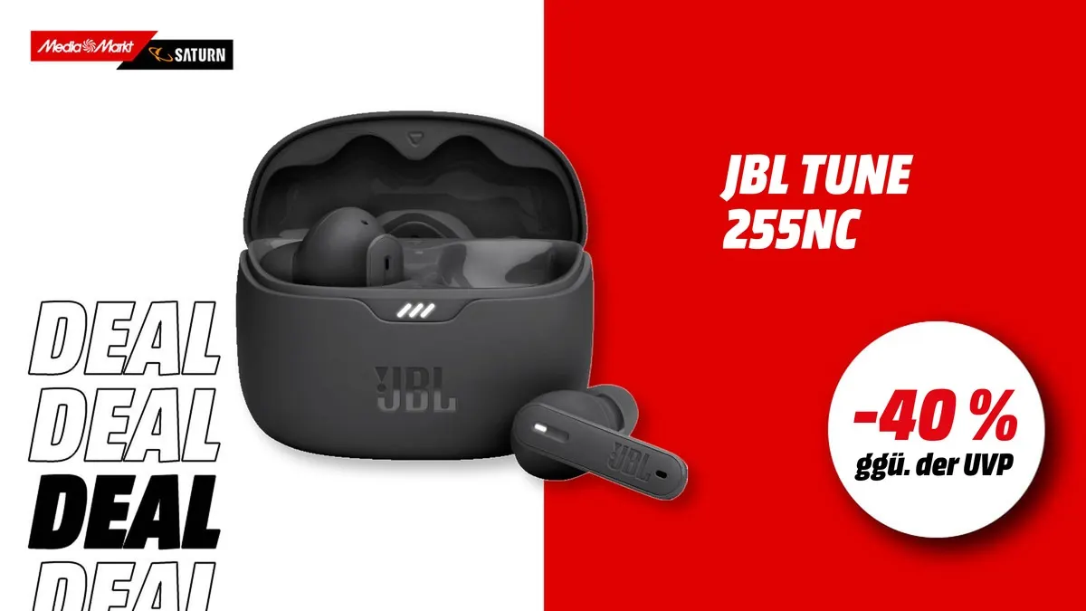 JBL TUNE 255NC In-Ear-Kopfhörer in Schwarz, kabellos mit aktiver Geräuschunterdrückung, aktuell mit -40 % (ggü. der UVP) reduziert