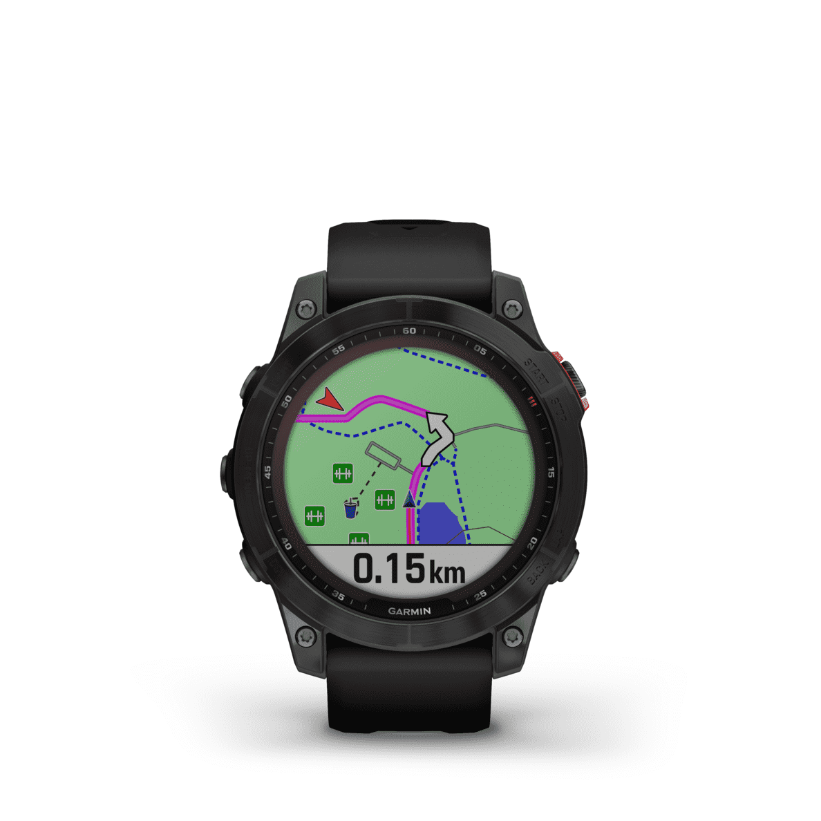 GARMIN Fenix 7 Solar Smartwatch mit einer Karte auf dem Bildschirm