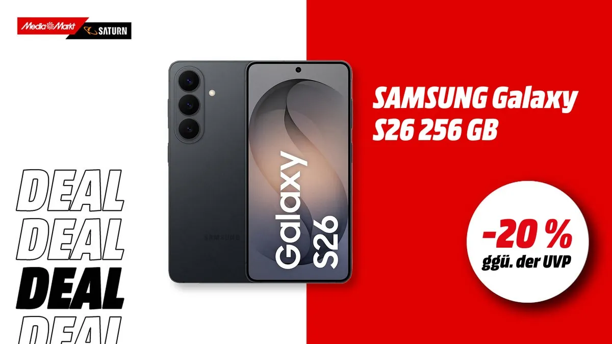 Samsung Galaxy S26 256 GB in Schwarz – aktuell mit -20 % (ggü. der UVP) reduziert bei MediaMarkt/Saturn