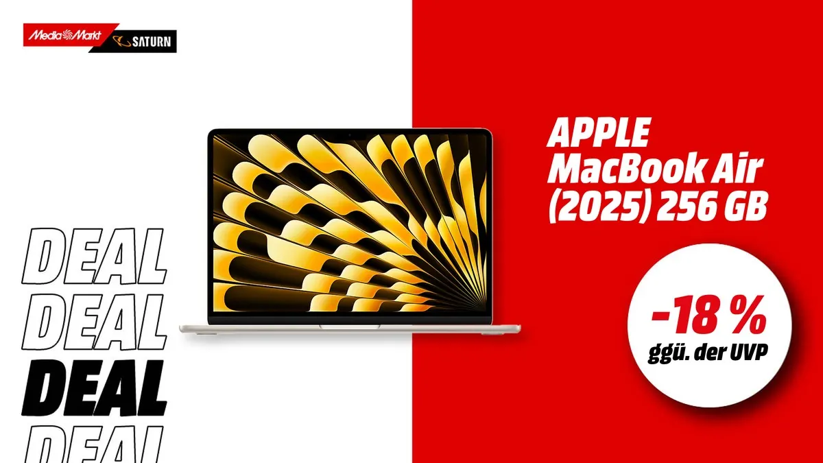 Apple MacBook Air MW0Y3D/A mit M4-Chip, 13,6-Zoll-Display, aktuell mit -18 % (ggü. der UVP) reduziert