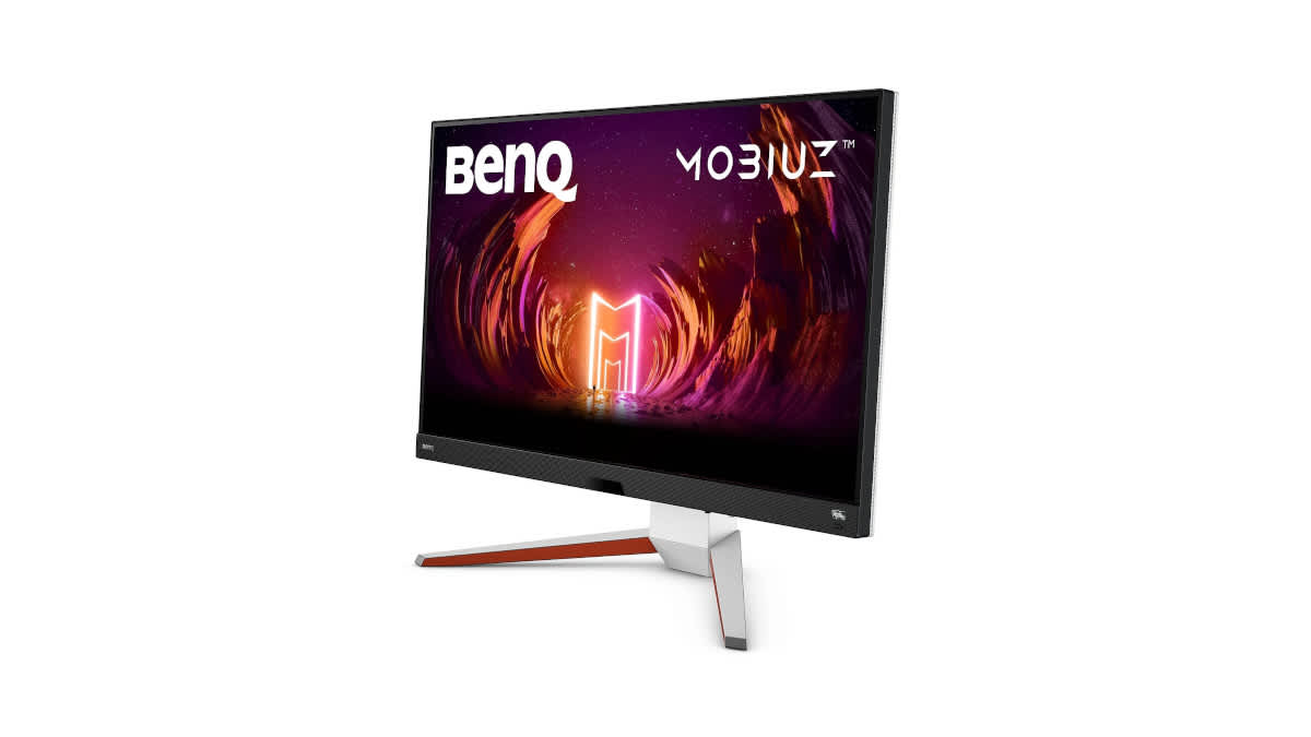 Der BenQ Mobiuz EX3210U Gaming-Monitor von der Seite.
