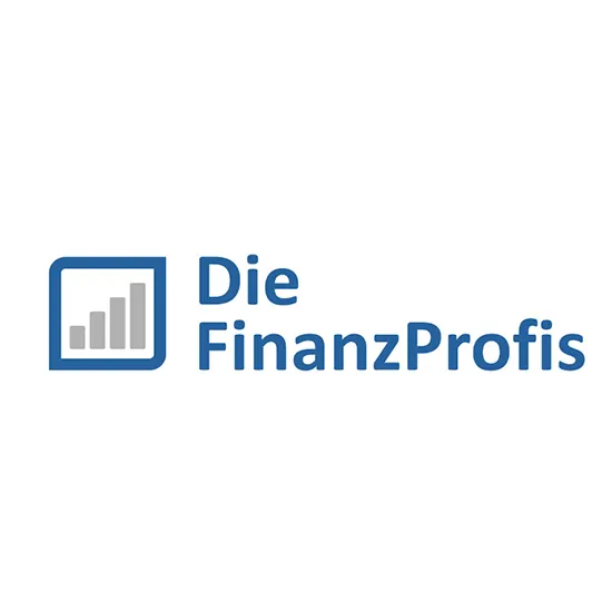 Logo von "Die FinanzProfis" in Blau, mit Diagramm im Quadrat.