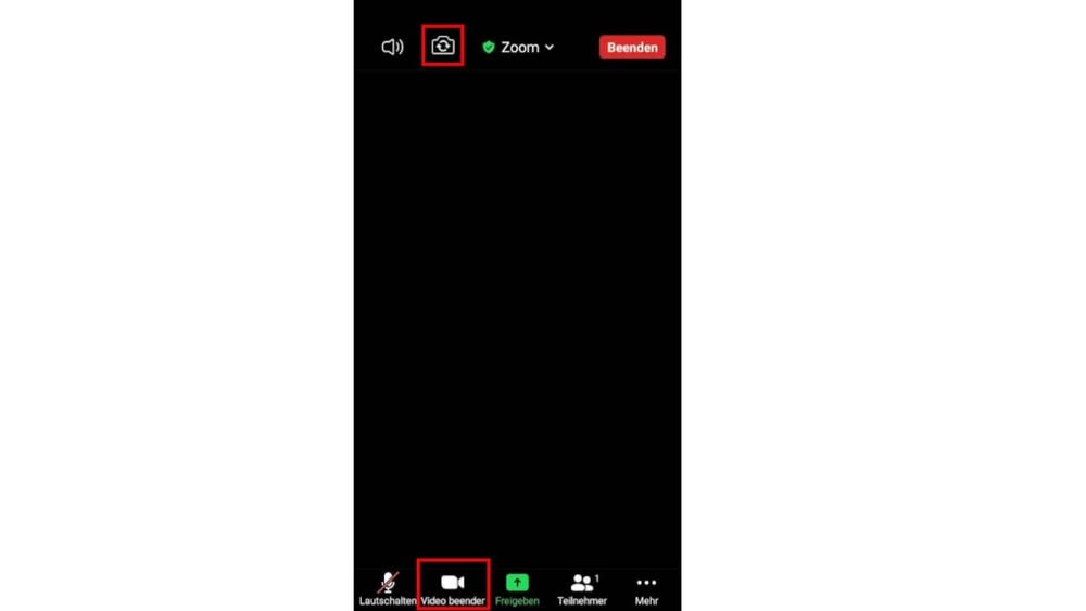Ein Screenshot zeigt ein Zoom-Meeting auf einem Smartphone, bei dem die Kamera nicht funktioniert.