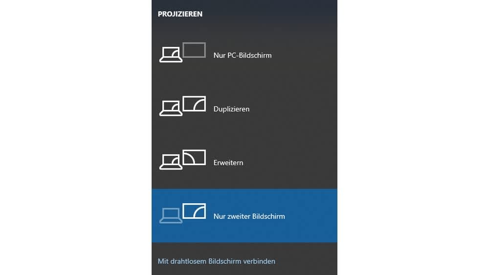Das Bildschirm-erweitern-und-duplizieren-Menü von Windows 10. 