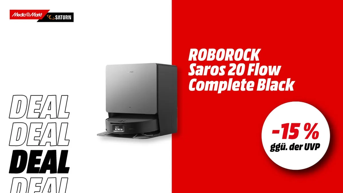 Roborock Saros 20 Saugwischroboter in Complete Black – aktuell mit -15 % (ggü. der UVP) reduziert bei MediaMarkt