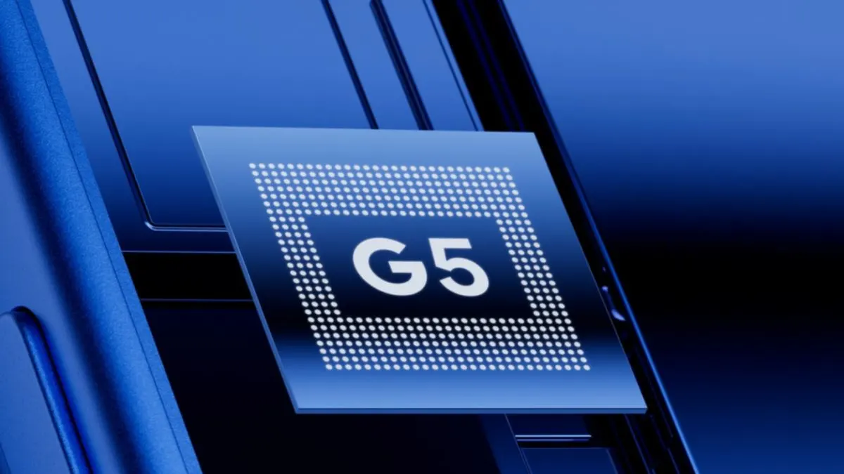 Ein animierter Mobilprozessor zeigt die Aufschrift „G5“.