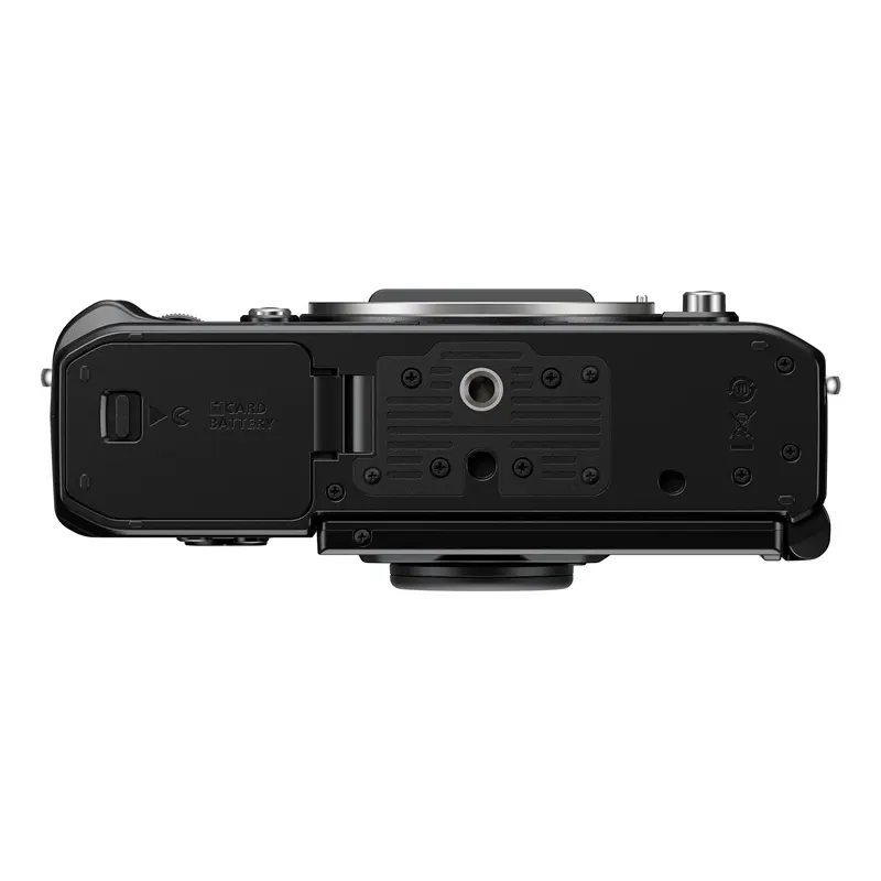 NIKON Z f Gehäuse Systemkamera, 8 cm Display Touchscreen, WLAN Nikon Z f Systemkamera in Schwarz, Unteransicht mit Akku- und Speicherkartenfach sowie Stativgewinde. MediaMarkt bietet passendes Zubehör und Beratung dazu.