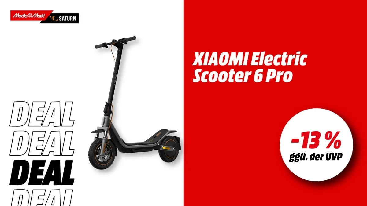 Xiaomi Electric Scooter 6 Pro E-Scooter in Schwarz, 12 Zoll, aktuell mit -13 % (ggü. der UVP) reduziert