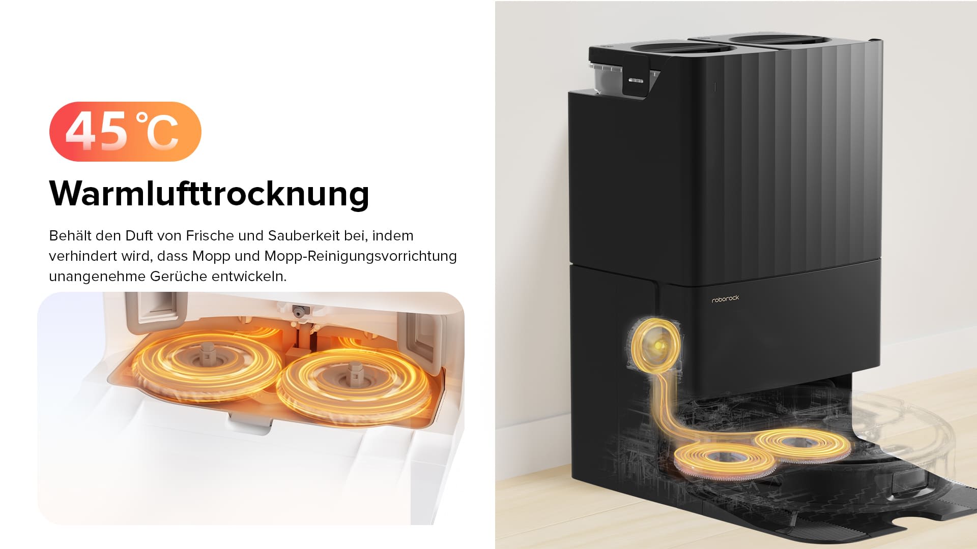 ROBOROCK Q Revo Saugroboter Animation Warmlufttrocknung