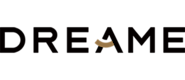 Schwarzes Logo mit dem Schriftzug "DREAME", wobei das "A" als stilisierte, goldene Giraffe dargestellt ist; transparenter Hintergrund.